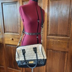 Vintage Y2K Betsey Johnson cream black faux leather quilted heart handbag purse